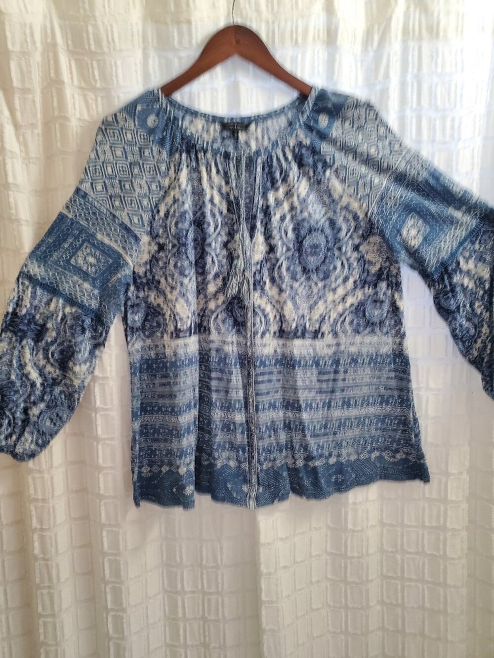 Lucky Brand Blue and White Printed Peasant Blouse